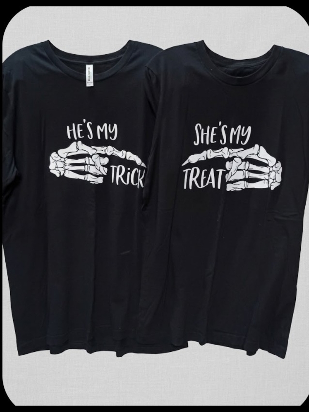 Couples' Black Halloween 'He's My Trick / She's My Treat' Short Sleeve Tees